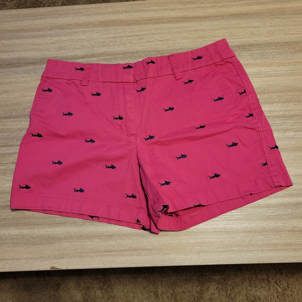 Cambridge Dry Goods Shorts Womens US6 Pink & Blue Shark Embroidered Print